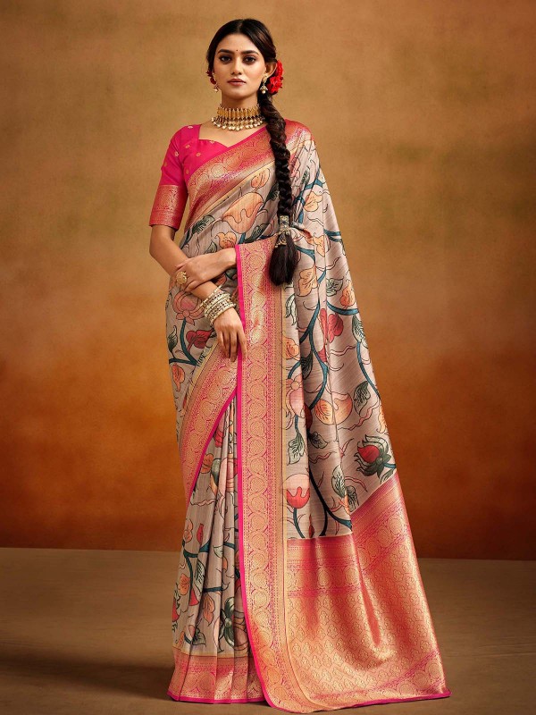 Soft Berry And Pink Soft Handloom Banarasi Silk Saree